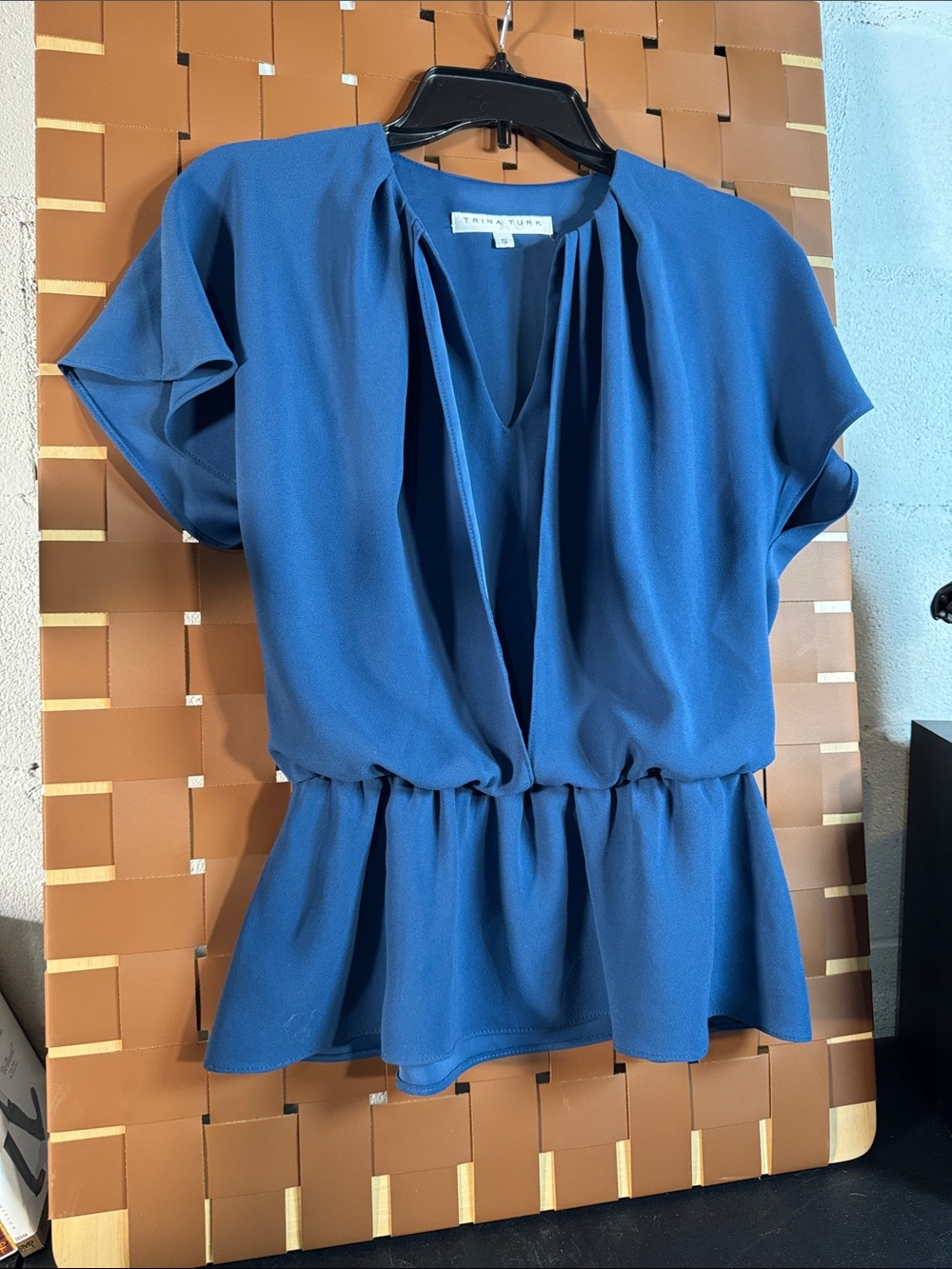 Trina Turk Sapphire Blue V-Neck Peplum Blouse